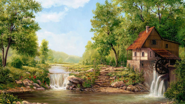 Репродукция "Домик с водяной мельницей"