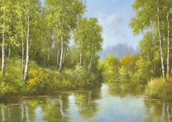 Репродукция "Березы и пруд"